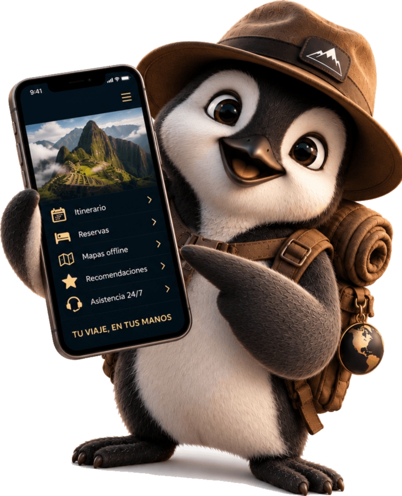 Bitan, el explorador de Bitan Journeys, muestra su app de viaje: itinerario, reservas, mapas offline, recomendaciones y asistencia 24/7.